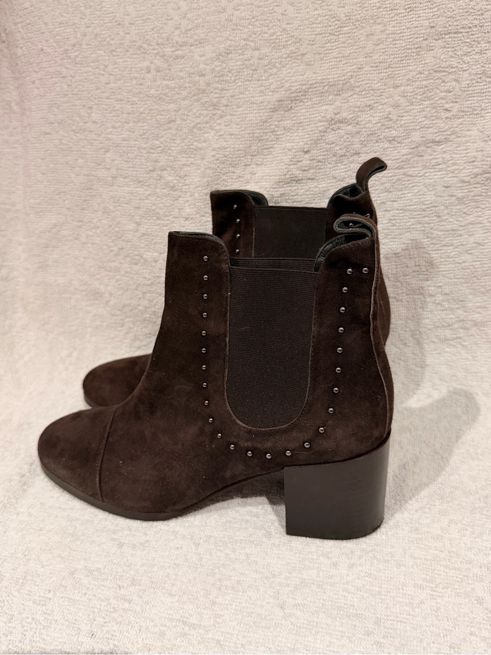 Pollini Dark Brown Suede Studded Chelsea Ankle Boots Made in Italy